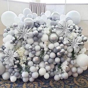 Silver Mylar Starburst Foil Balloons-Set of 6-Silver Party Decor